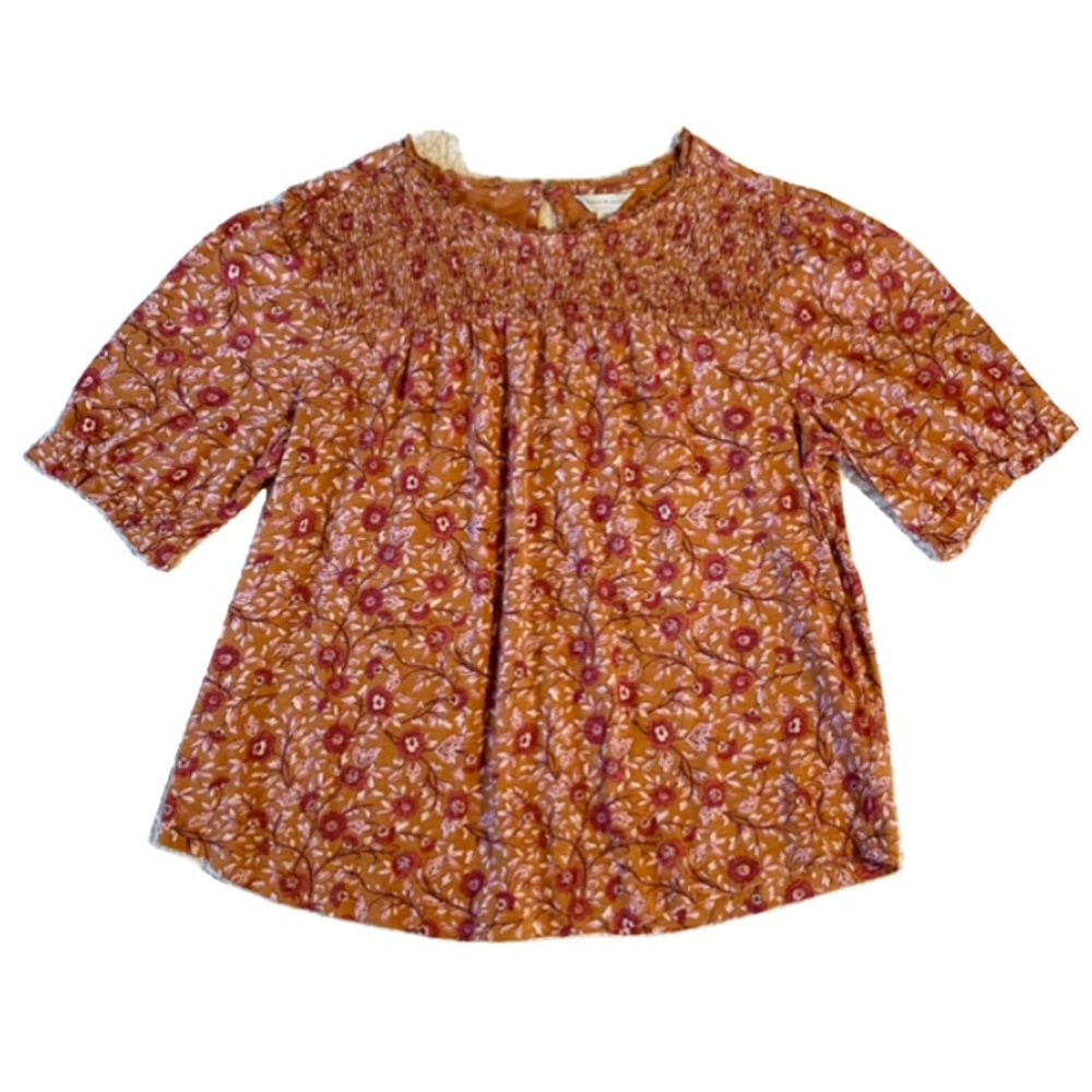 Lucky Brand Floral Puff Sleeve Top (Brown) Size Large
